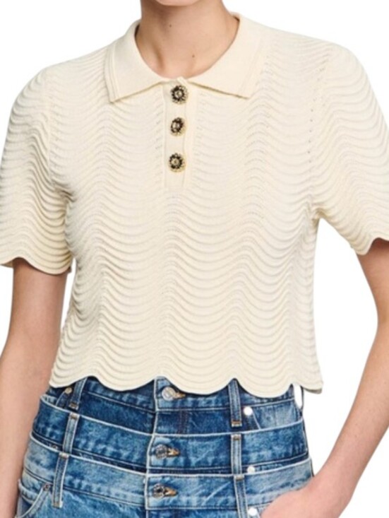 Sandro Tops - Sandro Campea Wavy Cropped Polo Sweater.... Size Small
